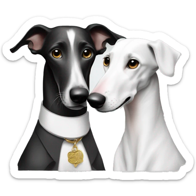 Two aristocrat dog black and white galgo kiss at our old money house  sticker