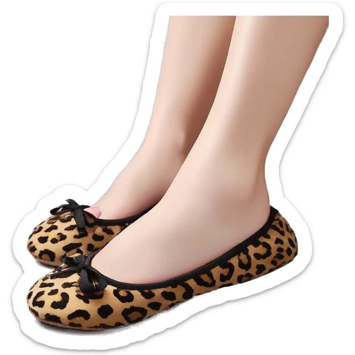 Chaussons ballerines isotoner avec noeud pour femme en tissu semelle du dessous en cuir de couleur leopard porter au pied avec collent  sticker