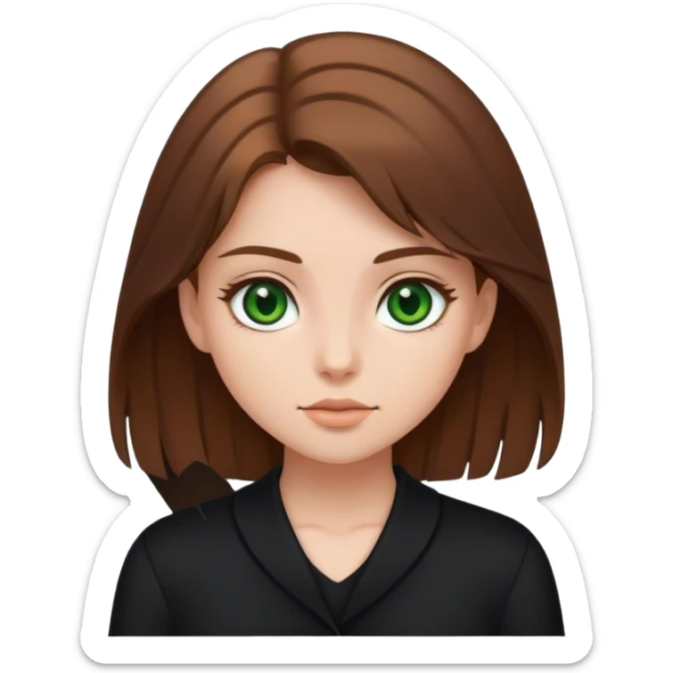 Brown hair girl in black clothes dark green eyes sticker