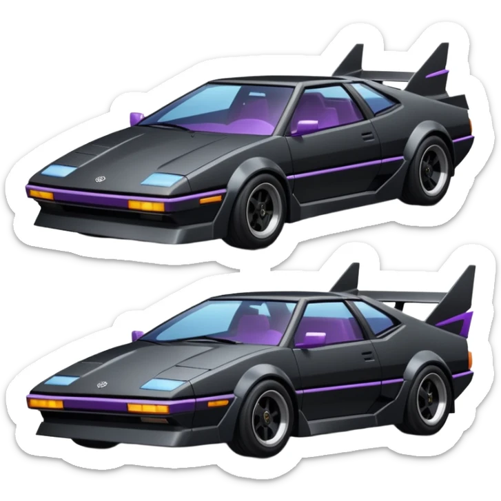  the animated series Batgirl’s aerodynamic opulent dark knight  futuristic concept loosely based on Toyota 1986 AE86 (flat long straight faceted mechanical body) winged stealthy street hot rod  sticker