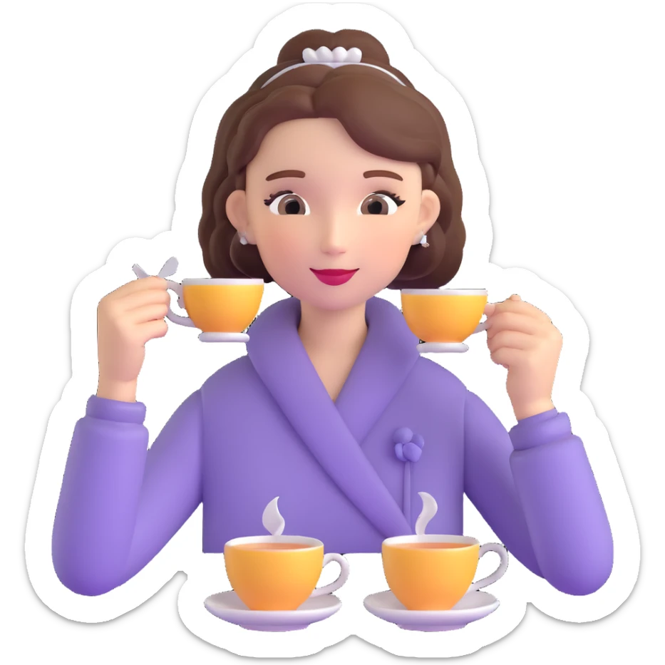 British girl with elegant hairstyle enjoying tea, focus on girl not teaware sticker
