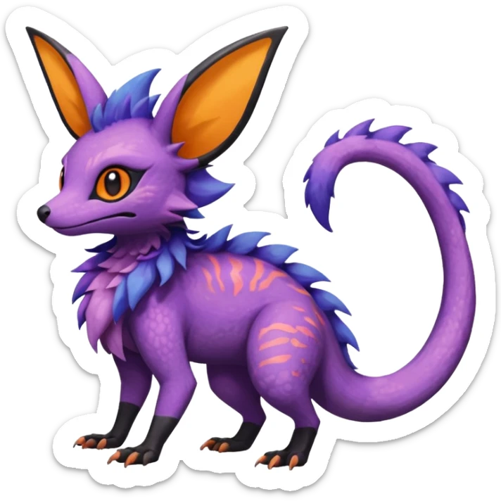 Rare epic aesthetic colorful Salandit-Noibat-Eevee-Genet-species-Fakemon-hybrid-creature, with markings, full body sticker