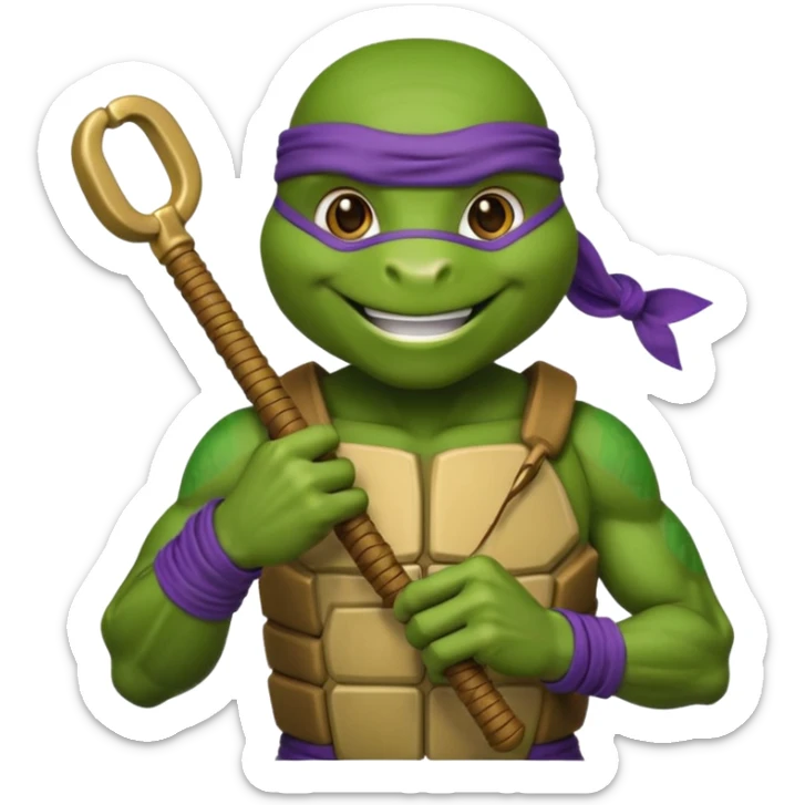 Donatello from Teenage Mutant Ninja Turtles, emoji style, holding nunchucks sticker