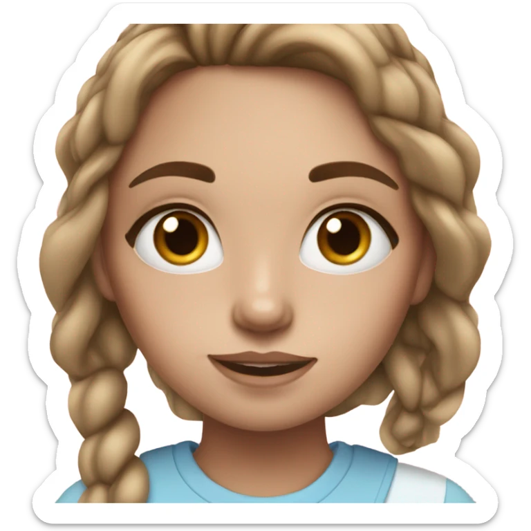 Girl doing her makeup on white skin while having Brown hair and blue eyes and freackles sticker