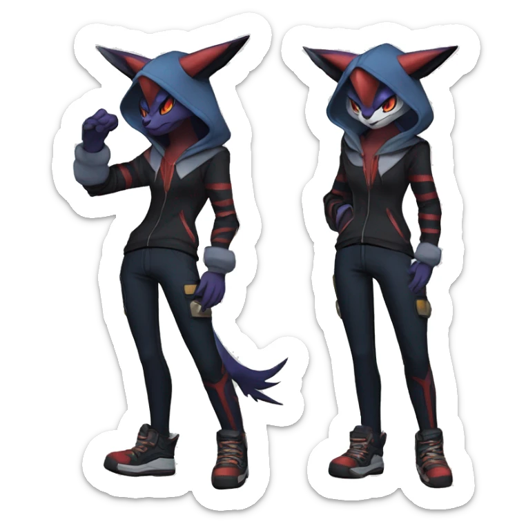 Cool Anthro Dark Absol-Noivern-Quilava-Litten-Pokémon with edgy stripes hoodie spiked collar punk Full Body sticker