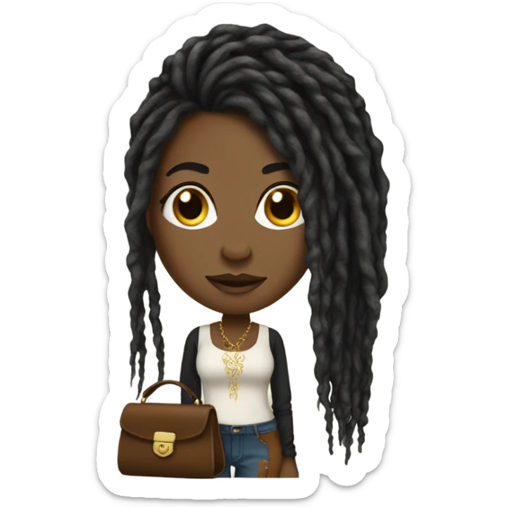 Beautiful Black women long dreadlocks hair, fancy shoes and purse. sticker