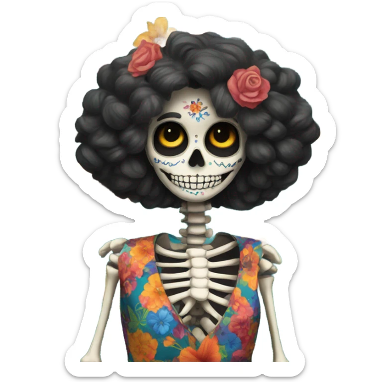 Skeleton wearing a dress to impress colorful flower dress  sticker