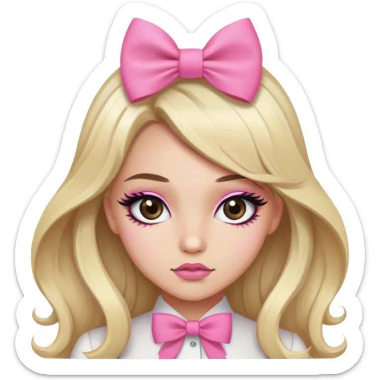 pretty pink bow long hair blond baddie with eyeliner and brown eyes sticker