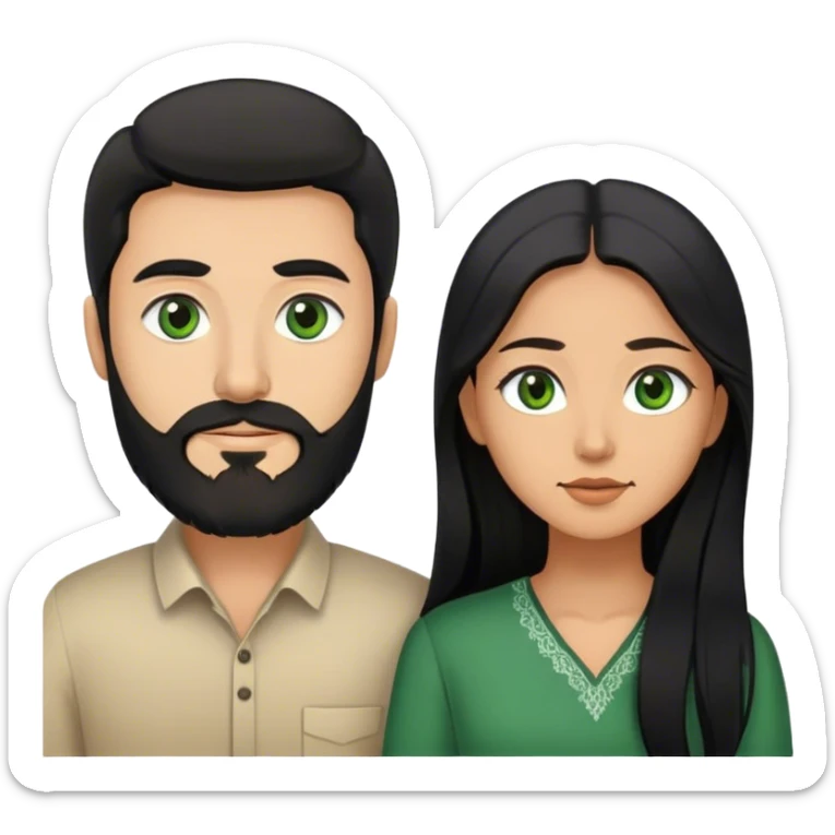 Couple Indonesian with long black hair, brown eyes and European with beard, green eyes  sticker