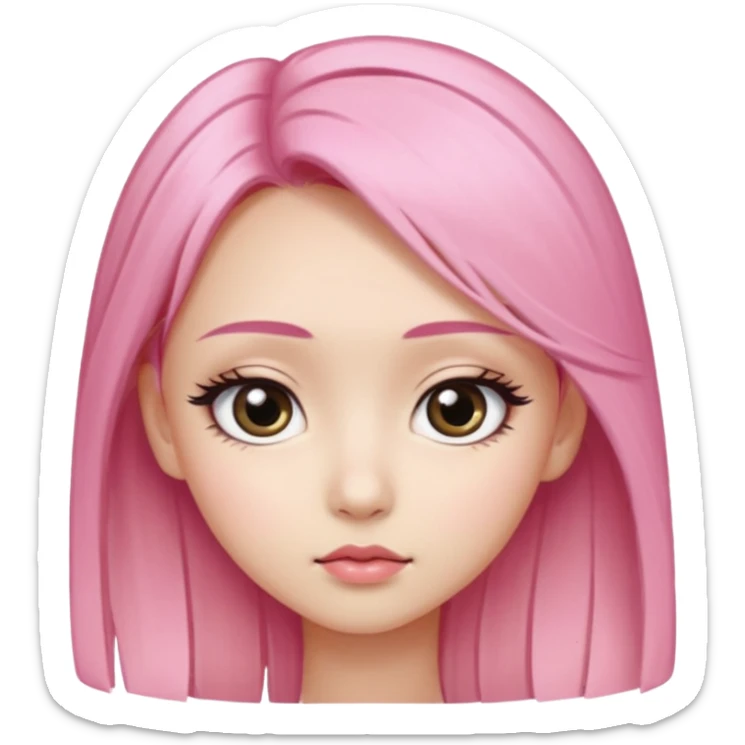 An Asian girl with pink-blonde hair, big eyes, thick eyebrows, and long eyelashes; only her head... sticker