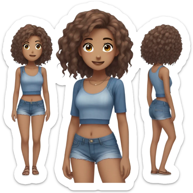 Anime girl brown and blue hair with croc top and short jeans  sticker