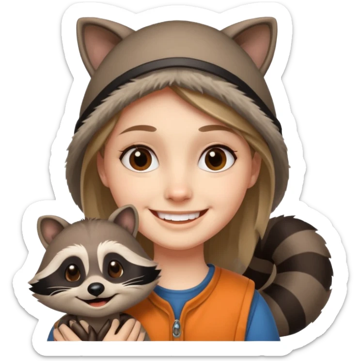 Racoon speaking with a person in cartoon emoji style friendly and calm sticker