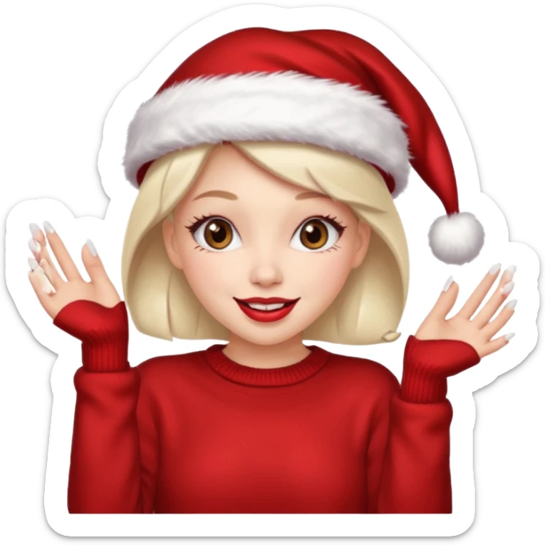 Sassy, cunty, girly Santa with big lips, fake nails, and a sweater, and a santa hat sticker