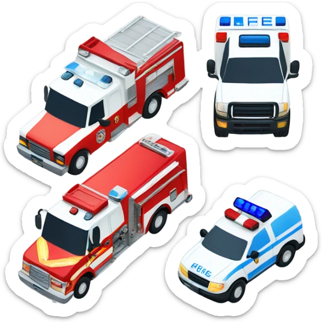 Fire truck, police car, and ambulance sticker