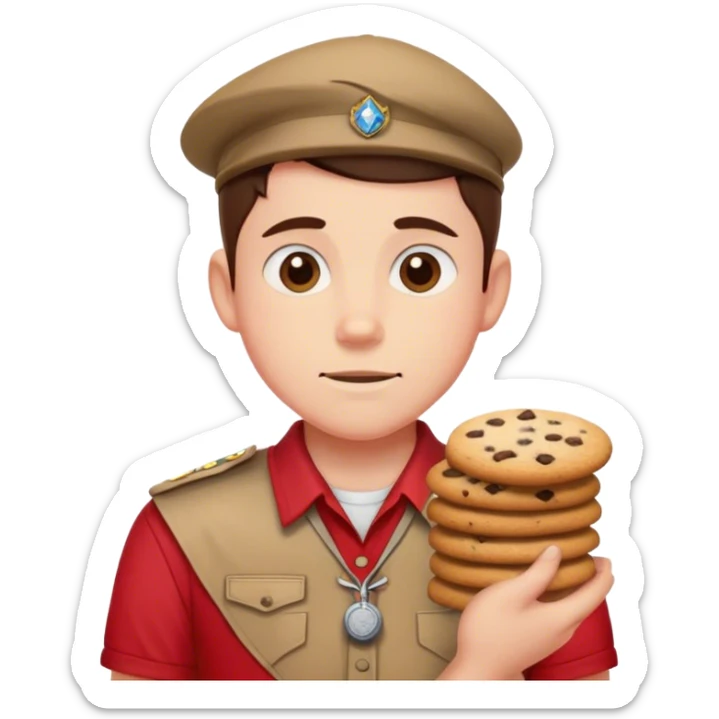 Scout in red with cookies sticker
