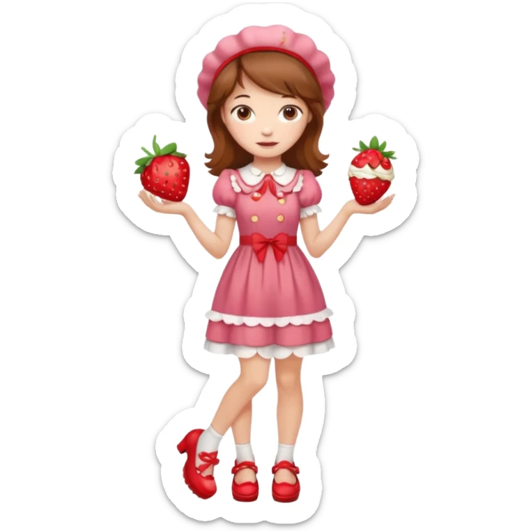 pretty and cute realistic modern day strawberry shortcake full body with red shoes emoji sticker