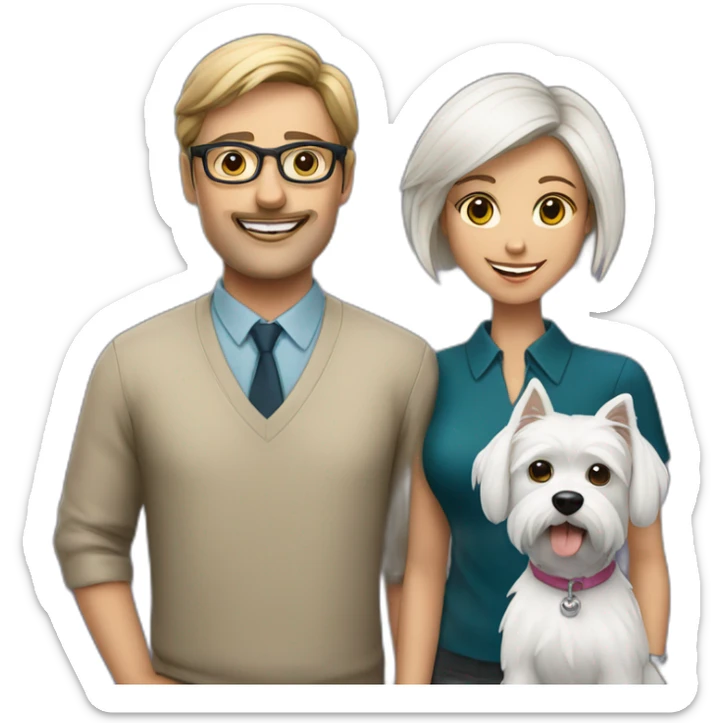 Man with glasses anda woman with a westie dog girl sticker