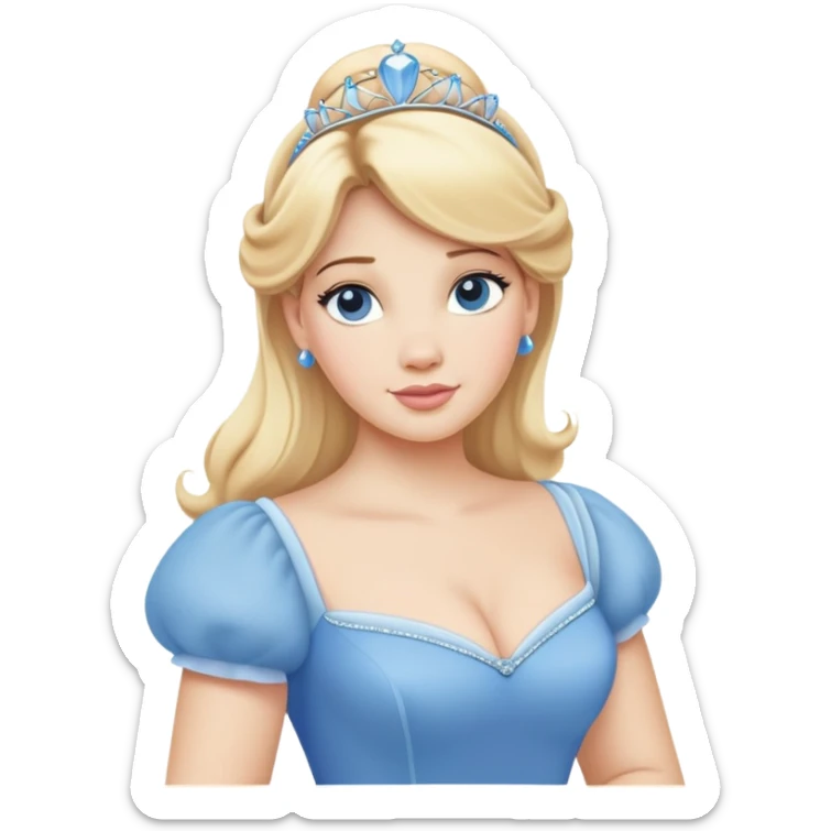 Cinderella from hips up, blue dress, blonde hair, minimal style, larger size sticker