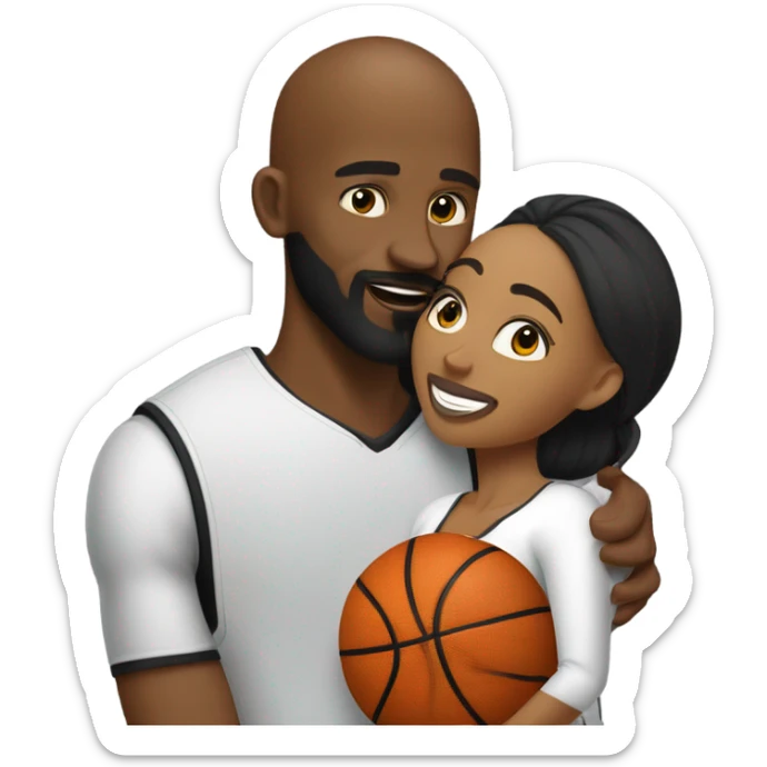 A bald Black basketball player with a beard and goatee kissing his lovely wife. sticker