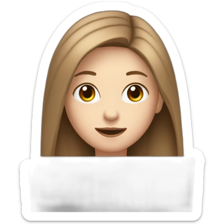 woman with pale skin and brown long hair hiding behind a mega large laptop sticker