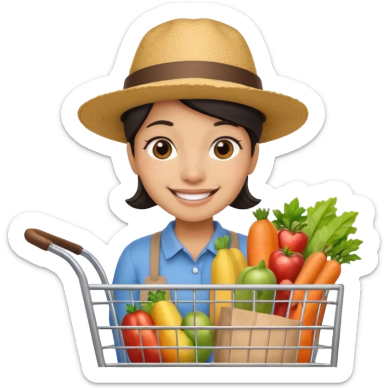 build me a personalized emoji whee it's a smart cart for grocery and a latino looking face that works as jack of all trades or wearing different hats sticker