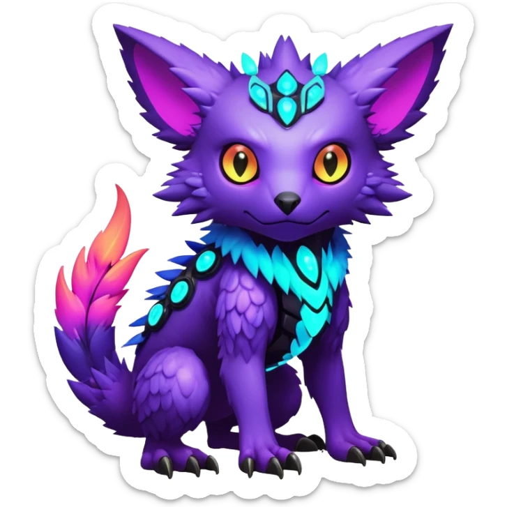  exotic futuristic lush cozy warm-colored modern colorful neon-colored cyber-Fakémon-Digimon-Trico-creature sticker