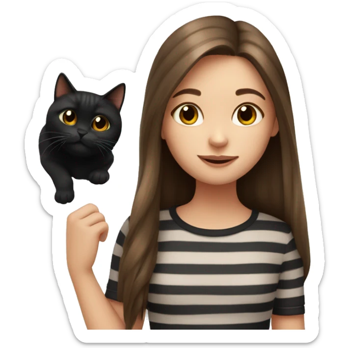 Girl with long brown hair with one black cat and one striped cat  sticker