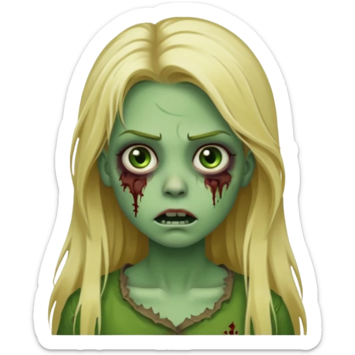 girl zombie with blonde long hair green skin and with no angry face sticker