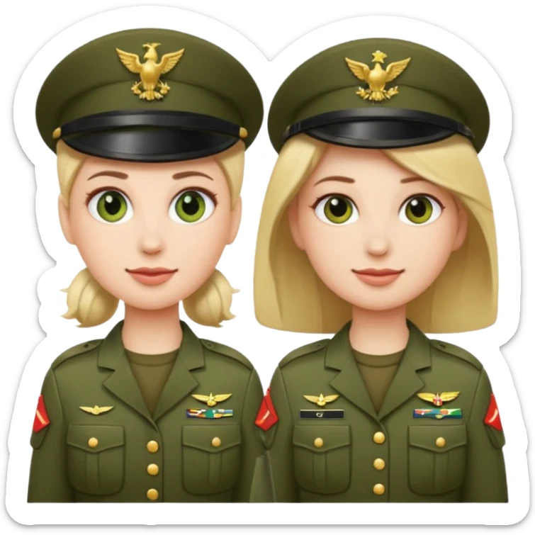 one emoji (female) wearing Army combat uniform and a second emoji (male) wearing the army green service uniform sticker