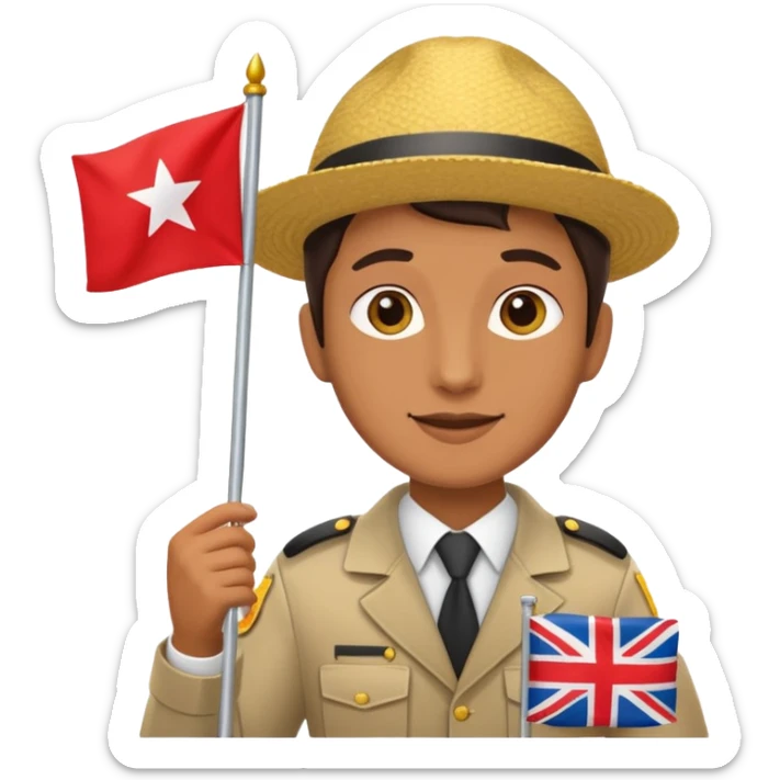 A Tour operator, male or female doesn't matter, get them holding a flag sticker