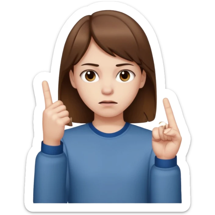 Pale young teenager with brown hair giving middle finger sticker