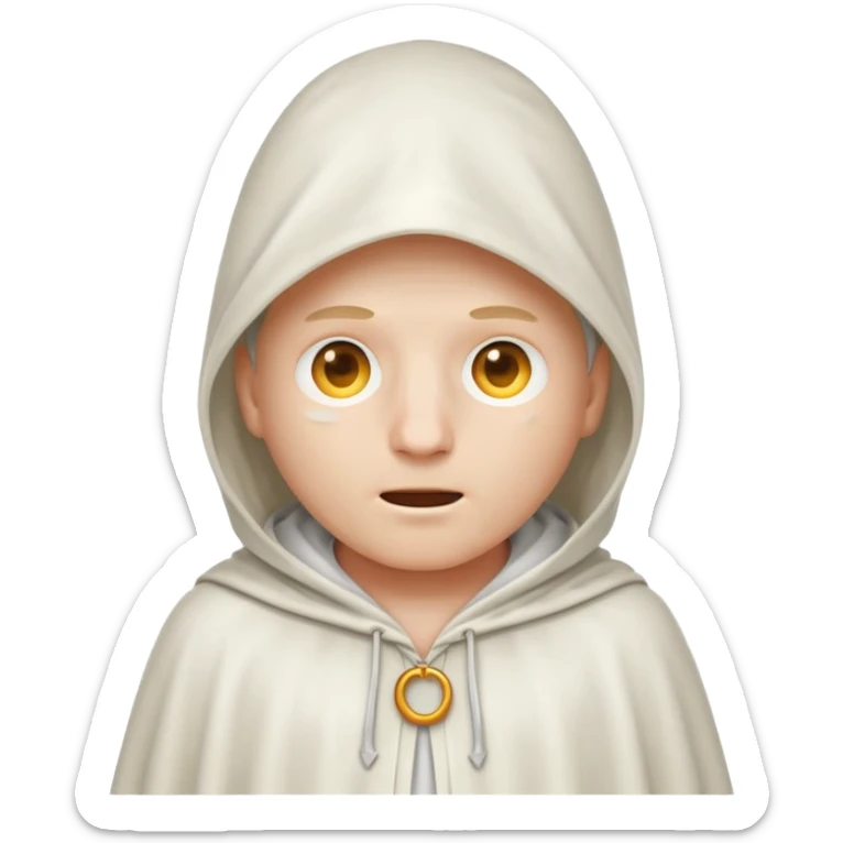 classic apple emoji guy wearing a white hooded cloak with holes to allow his eyes to see through sticker