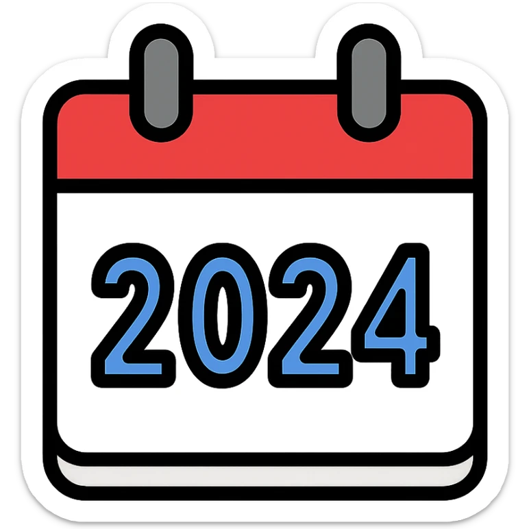 calendar icon with large prominent number 2024, minimal details, clean modern style sticker