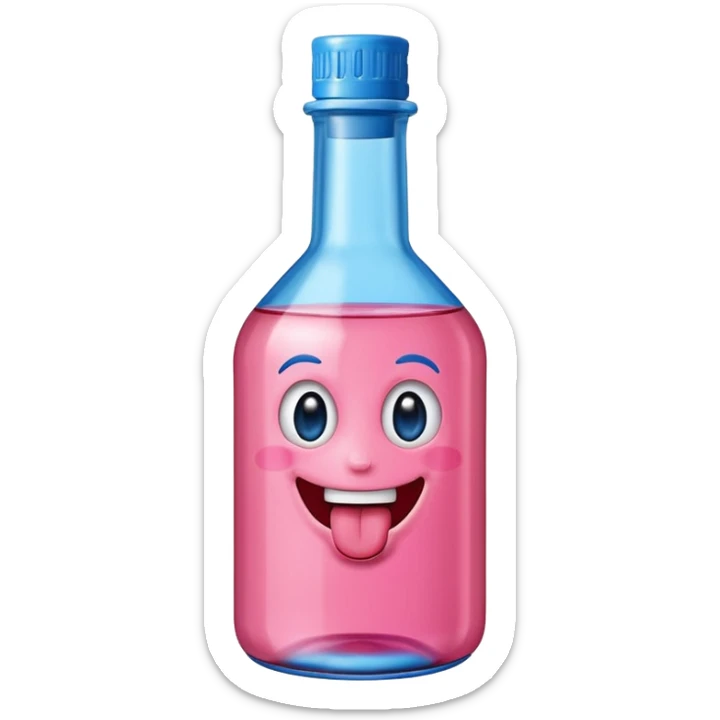 Smiling bottle of oil pink with silly face tongue out blue top sticker