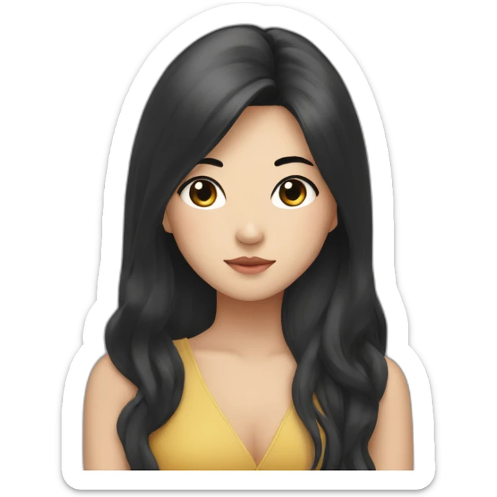 wasian girl with long black hair and eyeliner from head to chest sticker