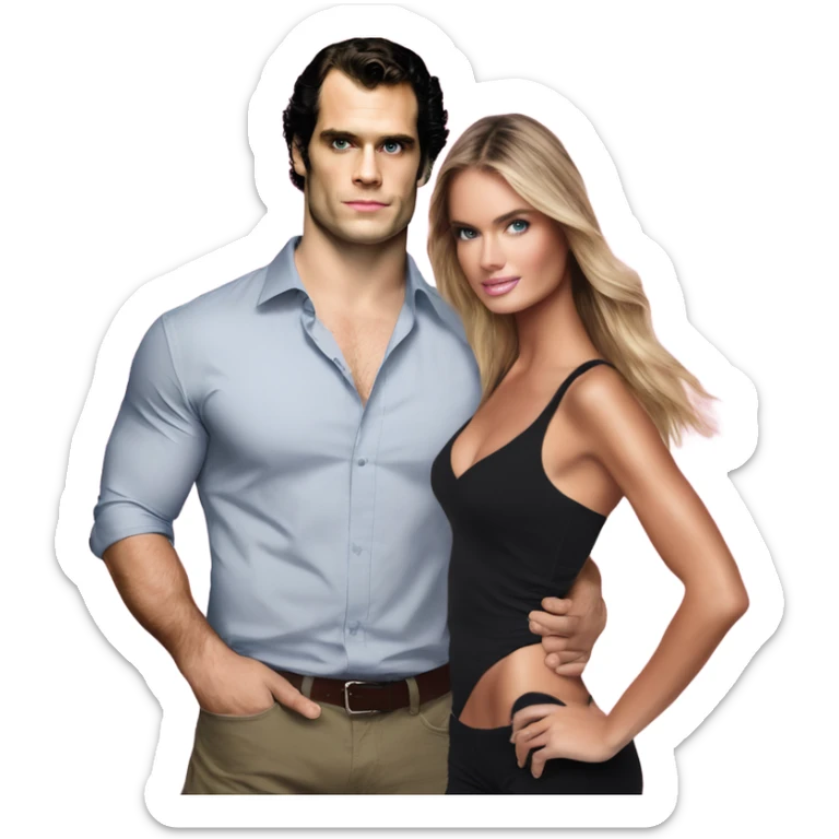 realistic photo of Henry Cavill close under a beautiful  victoria secret model  sticker