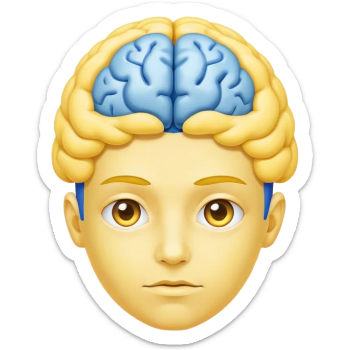 Adult person face emoji with a blue brain for hair and yellow skin sticker