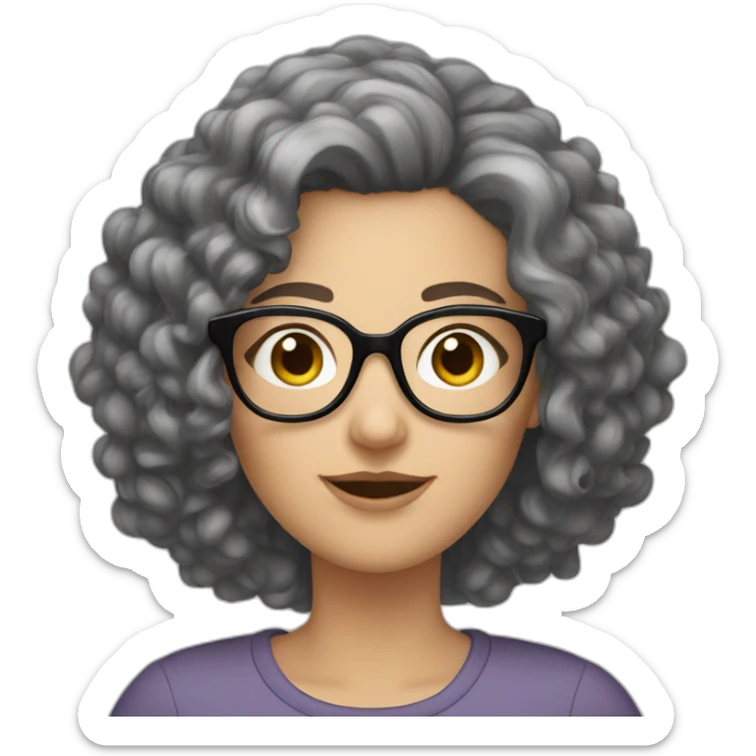 caucasian Woman with black and gray curly hair and glasses sticker