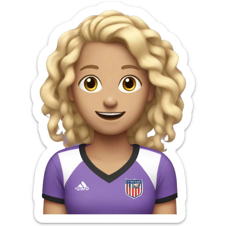 BLONDE GIRL WITH CURLS PLAYS SMILING FOOTBALL WITH BRAIDS WITH A LILAC AND BLACK T-SHIRT WITHOUT STRIPES sticker