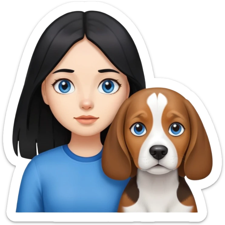 black hair girl with long hair blue eye beagle dog sticker