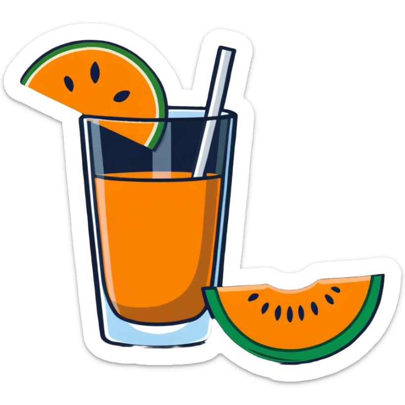 traditional carajillo coffee drink in a glass with a slice of cantaloupe melon beside it sticker