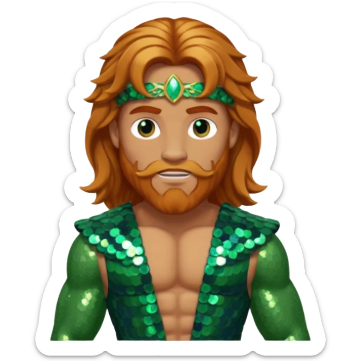 Hercules, God of Heroes from Gods and Goddesses with long reddish blonde hair, bronze and green sequin outfit sticker