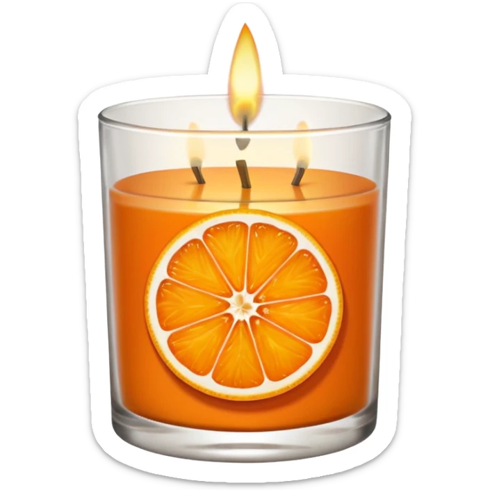 Citrus candle – orange wax in clear glass with slice of orange label sticker