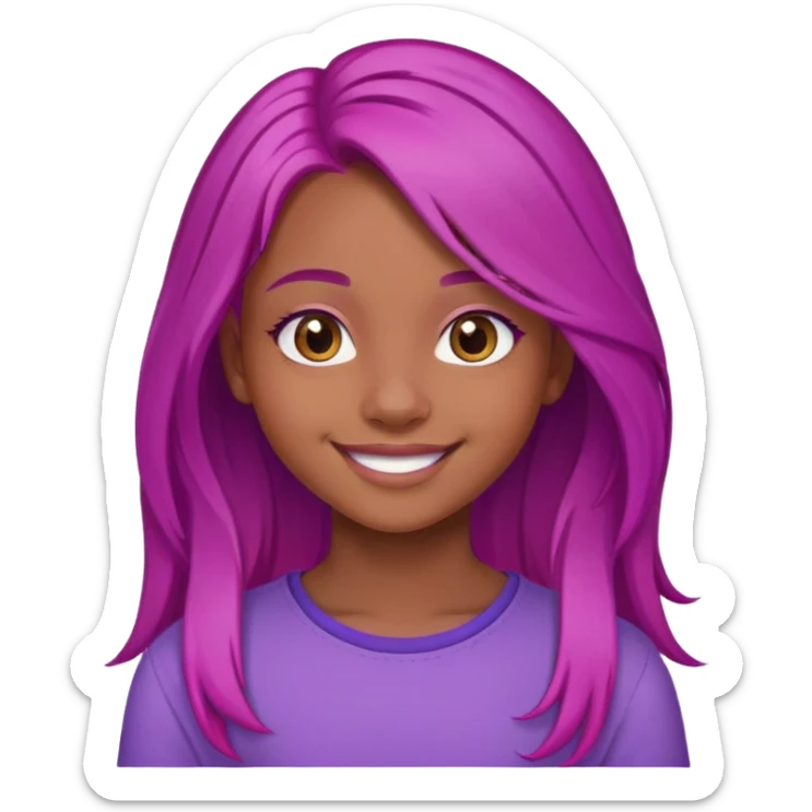Con gái, 15 tuổi, cười mỉm, da nâu, tóc tím hồng sáng dài ngang lưng sticker