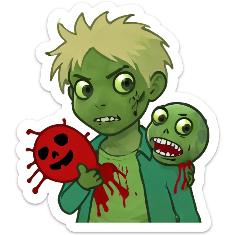 boy zombie with fluffy blonde hair and cuts and blood in the face sticker