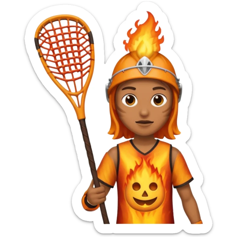 person made of fire holding a lacrosse stick to indicate that the lacrosse athlete is “on fire” sticker