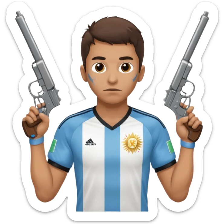 haz un turro con una biszera para atras y con un arma remera argentina pero arma de fuego que tenga un revolver solo sticker