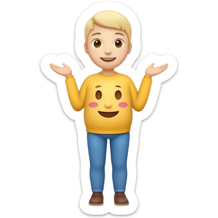 A 3D emoji in iOS emoji aesthetic style of a chubby full-body person standing upright, with round belly, soft features, and a cheerful smile. Glossy texture, bright lighting, minimal white background, friendly and expressive design. sticker