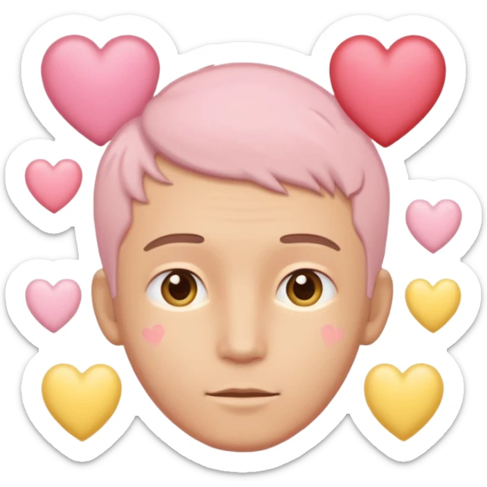 A man with hearts around his head in soft pink, beige and yellow pastel colors sticker