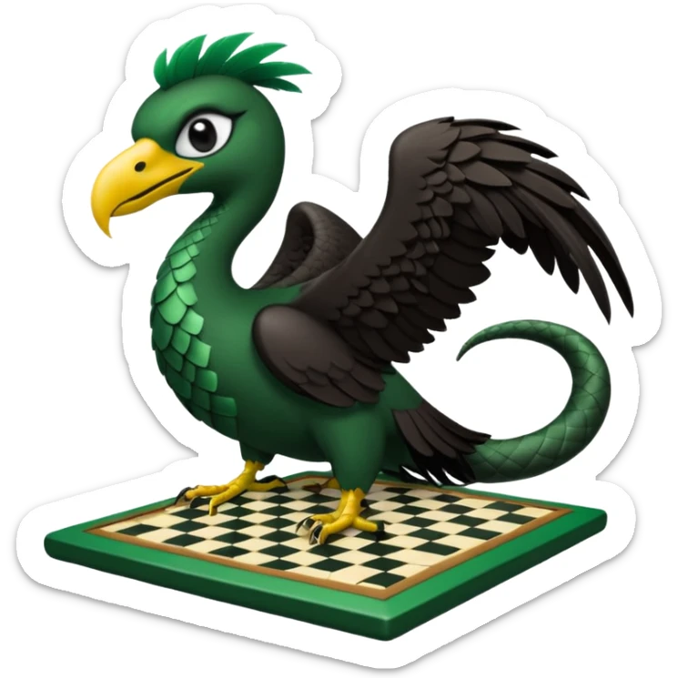 Águila negra de lado. Que se le vía un solo ojo. Con una serpiente enredada en sus patasen un gran cuadro de ajedres sticker